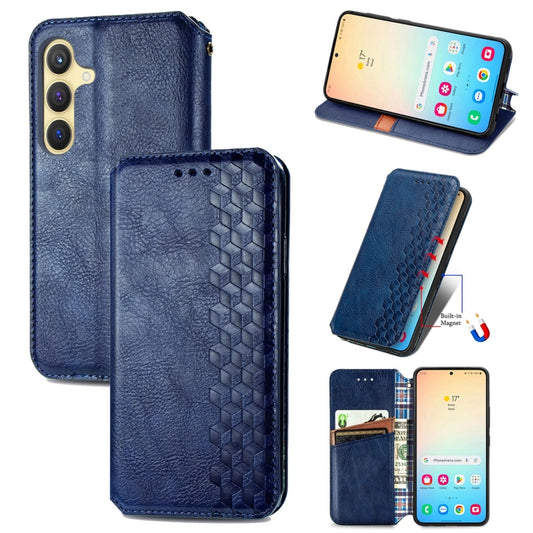 For Samsung Galaxy S24+ 5G Cubic Grid Pressed Magnetic Leather Phone Case(Blue) - Galaxy S24+ 5G Cases by buy2fix | Online Shopping UK | buy2fix