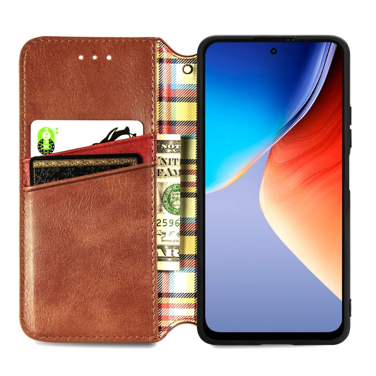 For Blackview A96 Cubic Grid Pressed Magnetic Leather Phone Case(Brown) - More Brand by buy2fix | Online Shopping UK | buy2fix