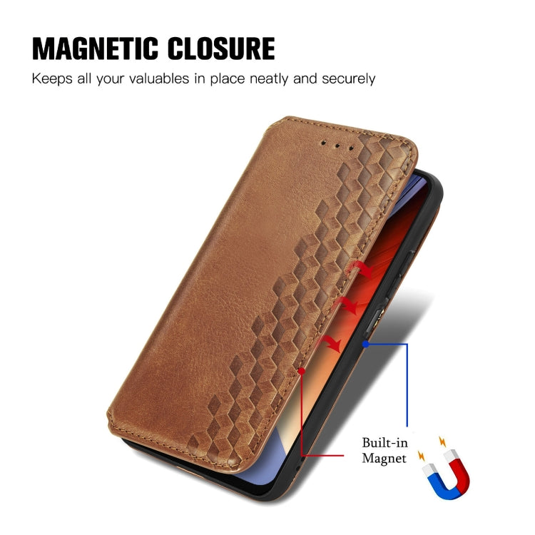 For Blackview A96 Cubic Grid Pressed Magnetic Leather Phone Case(Brown) - More Brand by buy2fix | Online Shopping UK | buy2fix