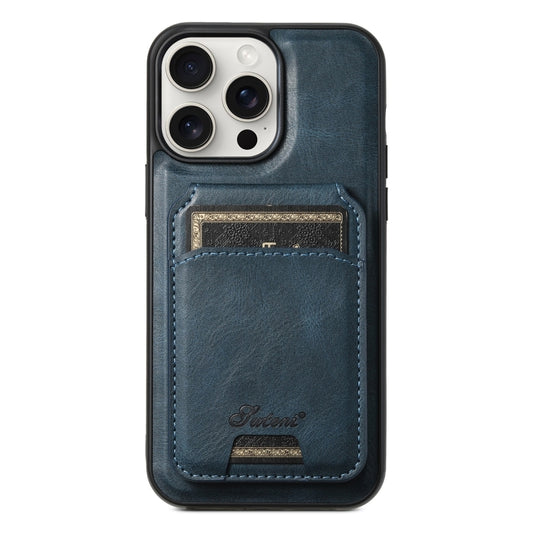 For iPhone 15 Pro Suteni H15 MagSafe Oil Eax Leather Detachable Wallet Back Phone Case(Blue) - iPhone 15 Pro Cases by Suteni | Online Shopping UK | buy2fix