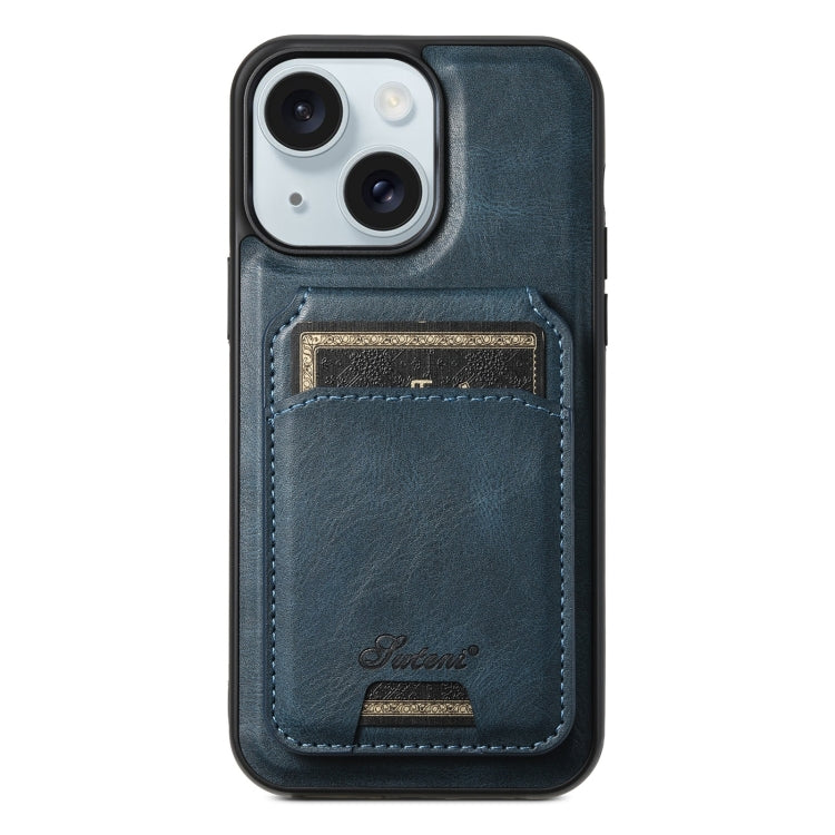 For iPhone 15 Suteni H15 MagSafe Oil Eax Leather Detachable Wallet Back Phone Case(Blue) - iPhone 15 Cases by Suteni | Online Shopping UK | buy2fix