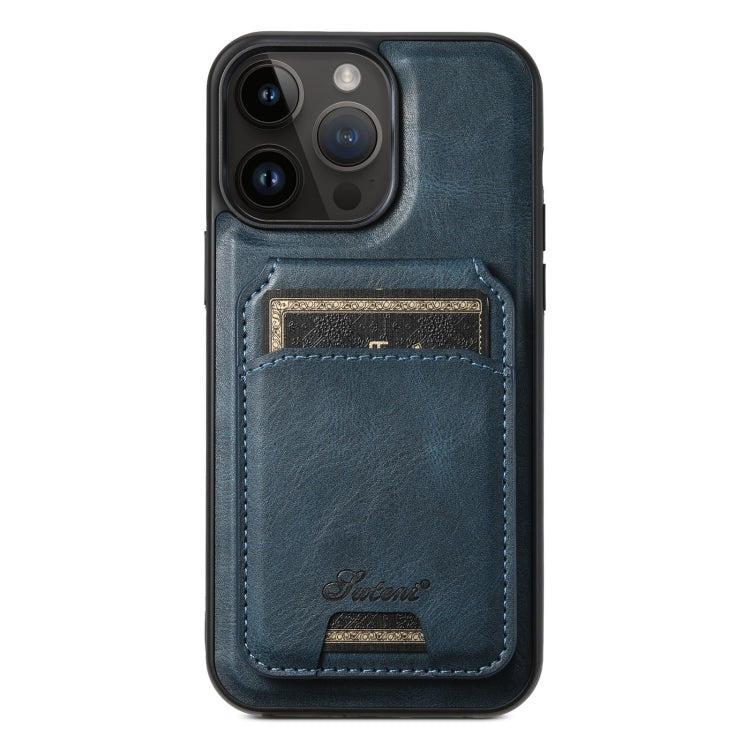 For iPhone 13 Pro Suteni H15 MagSafe Oil Eax Leather Detachable Wallet Back Phone Case(Blue) - iPhone 13 Pro Cases by Suteni | Online Shopping UK | buy2fix