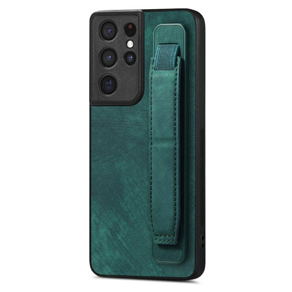For Samsung Galaxy S21 Ultra 5G Retro Wristband Holder Leather Back Phone Case(Green) - Galaxy S21 Ultra 5G Cases by buy2fix | Online Shopping UK | buy2fix
