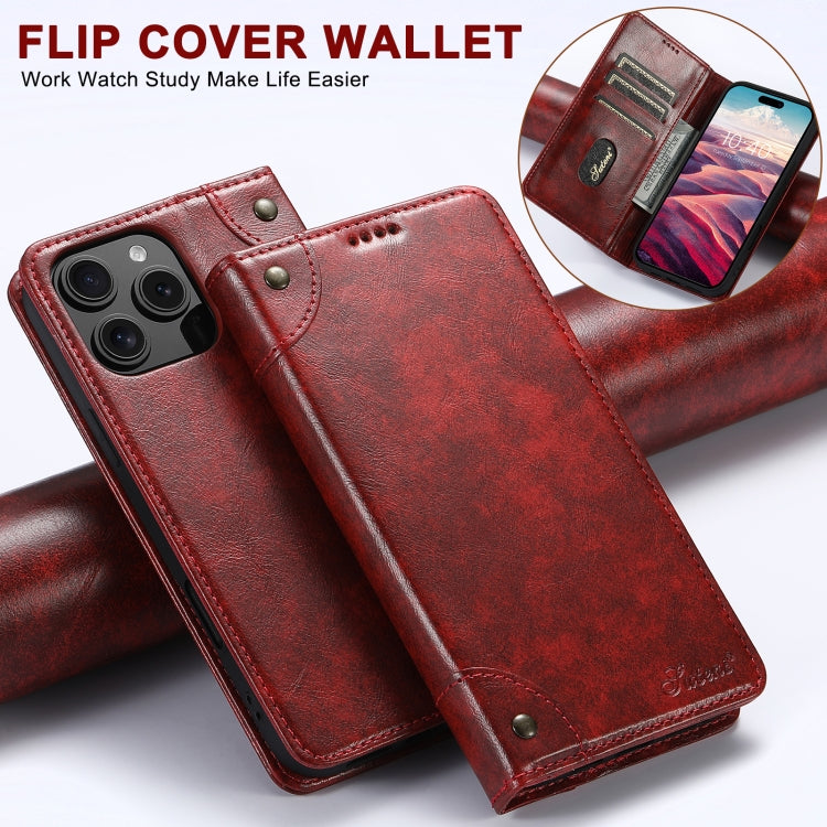 For iPhone 16 Plus Suteni Baroque Calf Texture Buckle Wallet Leather Phone Case(Red) - iPhone 16 Plus Cases by Suteni | Online Shopping UK | buy2fix