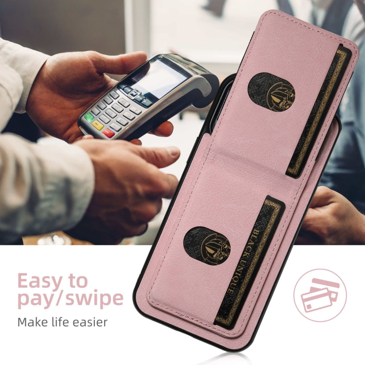 For iPhone 16 Pro Suteni H03 Litchi Leather Card Bag Stand Back Phone Case(Pink) - iPhone 16 Pro Cases by Suteni | Online Shopping UK | buy2fix