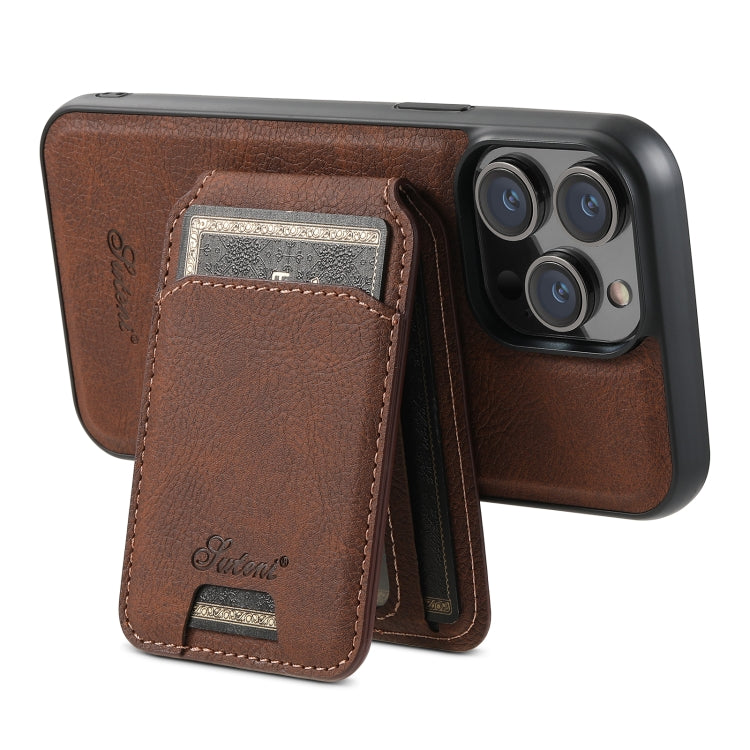 For iPhone 13 Pro Max Suteni H17 Litchi Texture Leather MagSafe Detachable Wallet Phone Case(Brown) - iPhone 13 Pro Max Cases by Suteni | Online Shopping UK | buy2fix