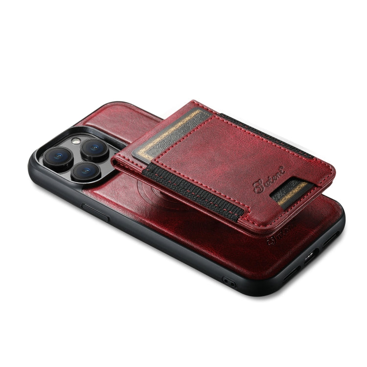 For iPhone 15 Plus Suteni H17 Oil Eax Leather MagSafe Detachable Wallet Phone Case(Red) - iPhone 15 Plus Cases by Suteni | Online Shopping UK | buy2fix