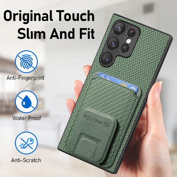 For Samsung Galaxy S24 5G Carbon Fiber Card Bag Fold Stand Phone Case(Green) - Galaxy S24 5G Cases by buy2fix | Online Shopping UK | buy2fix