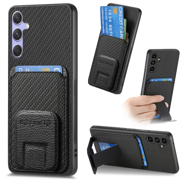 For Samsung Galaxy S25 Ultra 5G Carbon Fiber Card Bag Fold Stand Phone Case(Black) - Galaxy S25 Ultra 5G Cases by buy2fix | Online Shopping UK | buy2fix