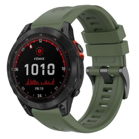 For Garmin Fenix 7 Solar / Sapphire Solar Solid Color Black Buckle Silicone Quick Release Watch Band(Dark Green) - Watch Bands by buy2fix | Online Shopping UK | buy2fix