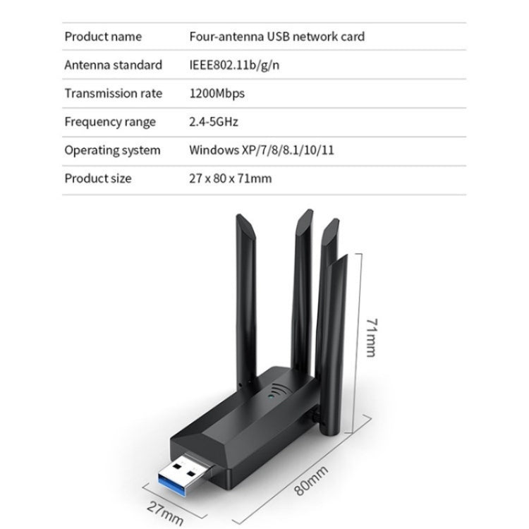 4-Antennas Dual-Band Driver-Free USB3.0 High-Speed Wireless Computer Network Adapter - USB Network Adapter by buy2fix | Online Shopping UK | buy2fix