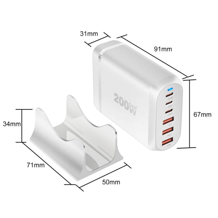 GaN PD100W Type-C x 3 + USB x 3 Multi Port Laptop Adapter, White, Plug Size:US Plug - Universal Power Adapter by buy2fix | Online Shopping UK | buy2fix