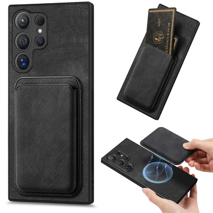 For Samsung Galaxy S25 Ultra 5G Retro Leather Card Bag Magnetic Phone Case(Black) - Galaxy S25 Ultra 5G Cases by buy2fix | Online Shopping UK | buy2fix