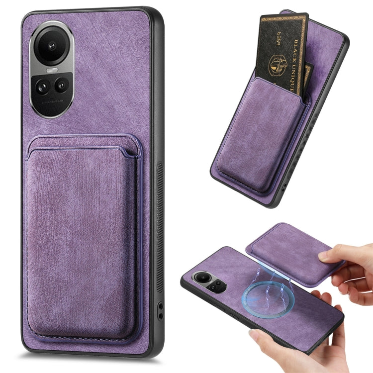 For OPPO Reno10 Global Retro Leather Card Bag Magnetic Phone Case(Purple) - OPPO Cases by buy2fix | Online Shopping UK | buy2fix