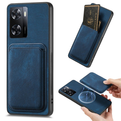 For OPPO A57 4G Retro Leather Card Bag Magnetic Phone Case(Blue) - OPPO Cases by buy2fix | Online Shopping UK | buy2fix