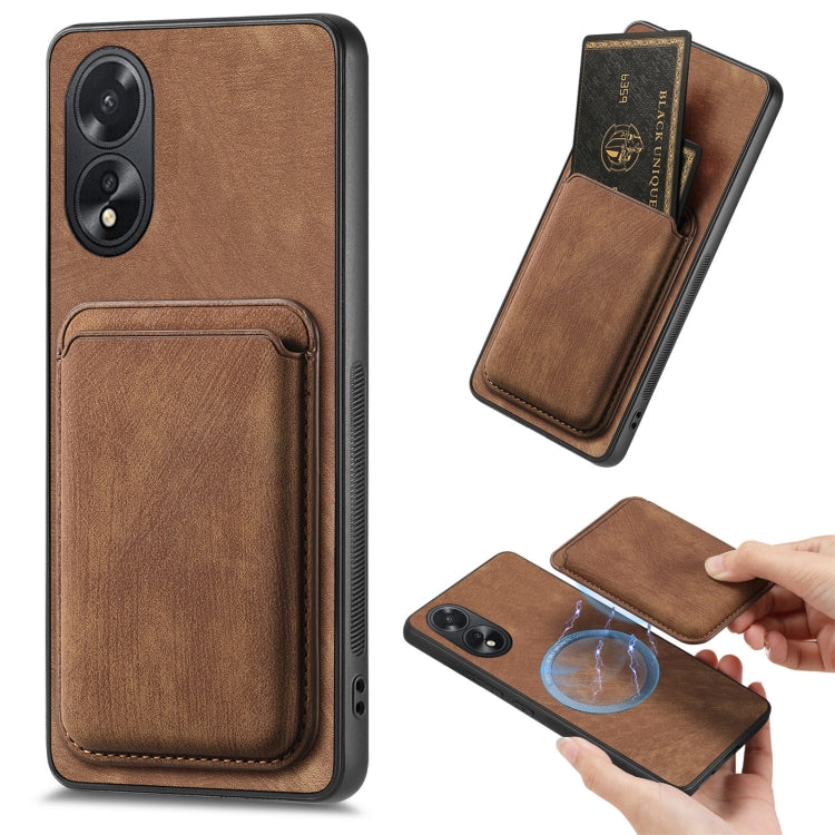 For OPPO A38 4G / A18 4G Retro Leather Card Bag Magnetic Phone Case(Brown) - OPPO Cases by buy2fix | Online Shopping UK | buy2fix