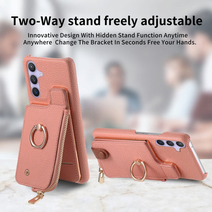 For Samsung Galaxy S24+ 5G Litchi Leather Oil Edge Ring Zipper Wallet Back Phone Case(Pink) - Galaxy S24+ 5G Cases by buy2fix | Online Shopping UK | buy2fix