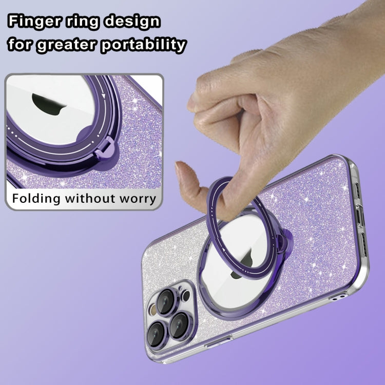 For iPhone 15 Pro Max Rotation MagSafe Holder Gradient Glitter TPU Phone Case(Night Purple) - iPhone 15 Pro Max Cases by buy2fix | Online Shopping UK | buy2fix