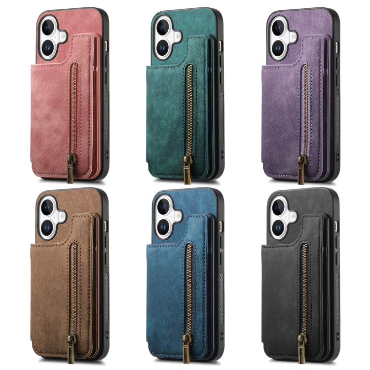 For iPhone 16 Pro Max Retro Leather Zipper Wallet Back Phone Case(Purple) - More iPhone Cases by buy2fix | Online Shopping UK | buy2fix