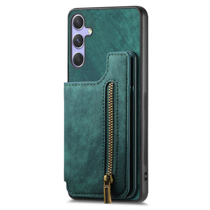 For Samsung Galaxy S25 Ultra 5G Retro Leather Zipper Wallet Back Phone Case(Green) - Galaxy S25 Ultra 5G Cases by buy2fix | Online Shopping UK | buy2fix