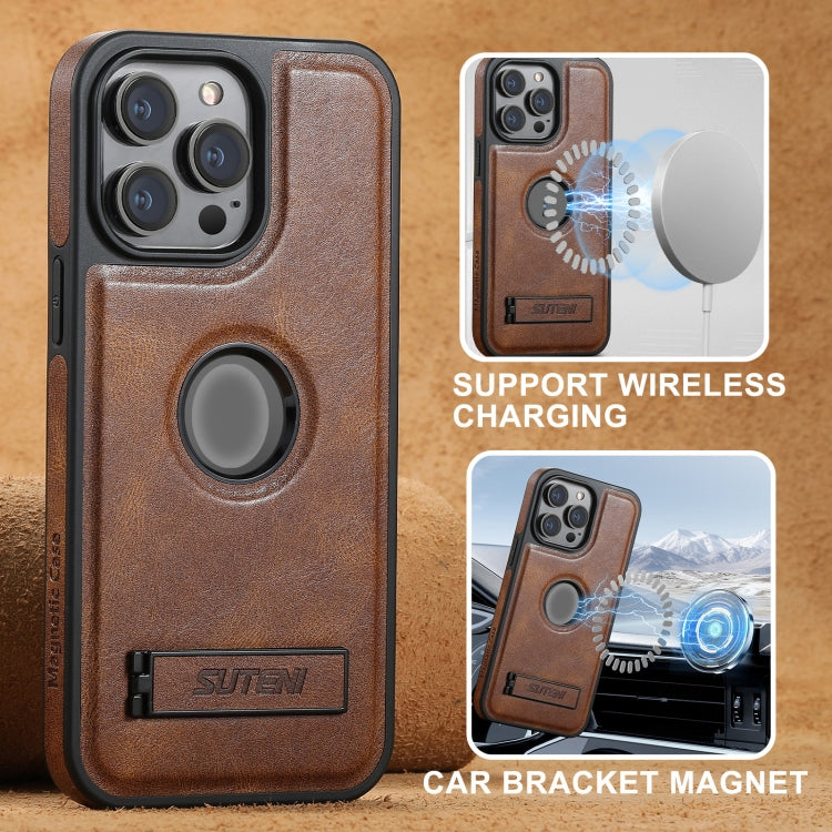 For iPhone 16 Plus Suteni G2 Magsafe Oil Wax Leather Back Phone Case with Holder(Brown) - iPhone 16 Plus Cases by Suteni | Online Shopping UK | buy2fix