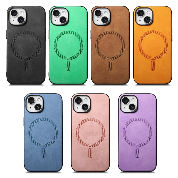 For iPhone 16 Plus Solid Color Retro Magsafe PU Back Cover Phone Case(Purple) - iPhone 16 Plus Cases by buy2fix | Online Shopping UK | buy2fix