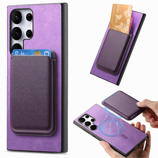 For Samsung Galaxy S25 Ultra 5G Retro Magsafe Card Bag PU Back Cover Phone Case(Purple) - Galaxy S25 Ultra 5G Cases by buy2fix | Online Shopping UK | buy2fix