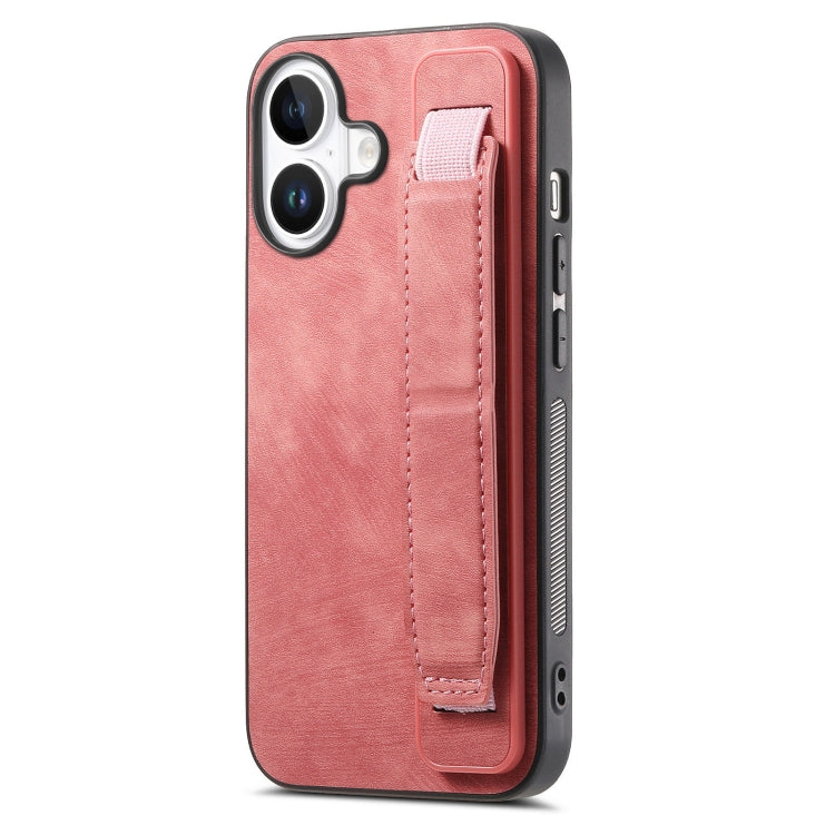 For iPhone 16 Plus Retro Wristband Holder Leather Back Phone Case(Pink) - iPhone 16 Plus Cases by buy2fix | Online Shopping UK | buy2fix