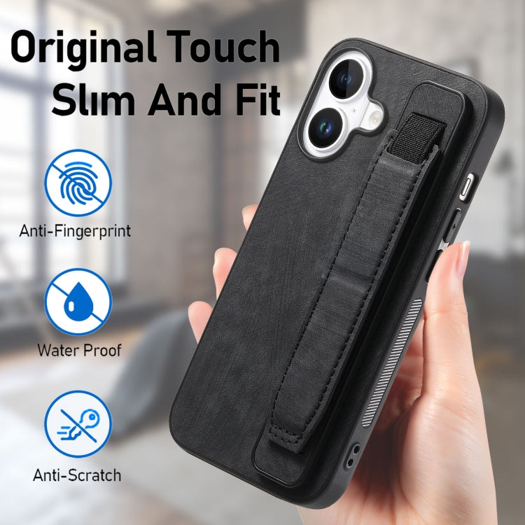 For iPhone 16 Plus Retro Wristband Holder Leather Back Phone Case(Black) - iPhone 16 Plus Cases by buy2fix | Online Shopping UK | buy2fix