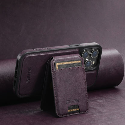 For iPhone 15 Pro Max Suteni M2 Oil Wax MagSafe Horizontal Card Bag Phone Case(Purple) - iPhone 15 Pro Max Cases by Suteni | Online Shopping UK | buy2fix