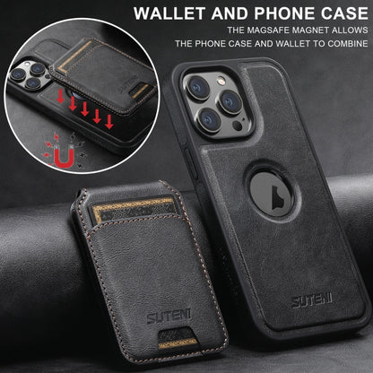 For iPhone 12 Pro Max Suteni M2 Oil Wax MagSafe Horizontal Card Bag Phone Case(Black) - iPhone 12 Pro Max Cases by Suteni | Online Shopping UK | buy2fix