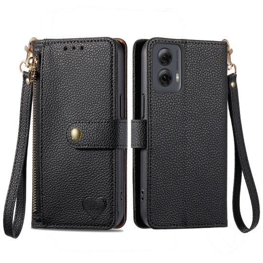 For Motorola Moto G Power 5G 2024 Love Zipper Lanyard Leather Phone Case(Black) - Motorola Cases by buy2fix | Online Shopping UK | buy2fix