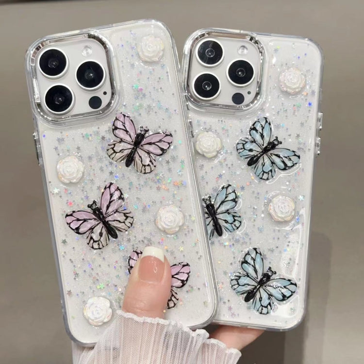 For iPhone 16 Plus Glitter 3D Butterfly TPU Phone Case(Blue) - iPhone 16 Plus Cases by buy2fix | Online Shopping UK | buy2fix