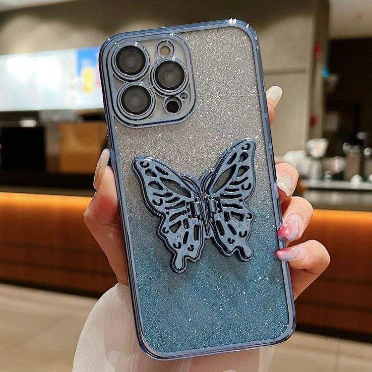 For iPhone 16 Pro Electroplated Gradient Glitter 3D Butterfly TPU Phone Case(Gradient Blue) - iPhone 16 Pro Cases by buy2fix | Online Shopping UK | buy2fix