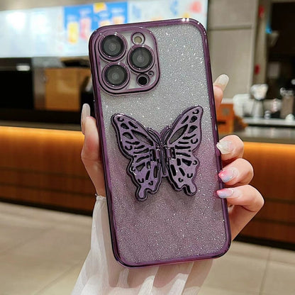 For iPhone 16 Pro Max Electroplated Gradient Glitter 3D Butterfly TPU Phone Case(Gradient Purple) - iPhone 16 Pro Max Cases by buy2fix | Online Shopping UK | buy2fix