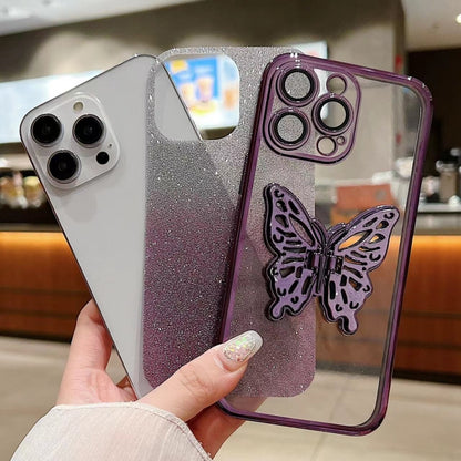 For iPhone 16 Pro Max Electroplated Gradient Glitter 3D Butterfly TPU Phone Case(Gradient Purple) - iPhone 16 Pro Max Cases by buy2fix | Online Shopping UK | buy2fix