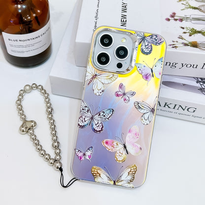 For iPhone 16 Pro Max Electroplating Laser Butterfly Phone Case with Wrist Strap(Pink Butterflies AB2) - iPhone 16 Pro Max Cases by buy2fix | Online Shopping UK | buy2fix