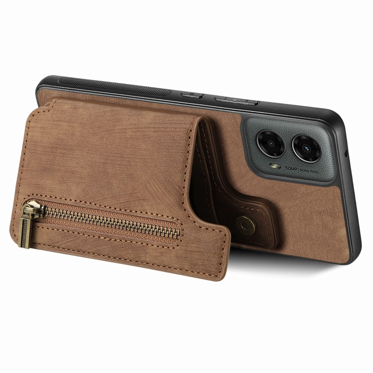 For Motorola Moto G 2024 Retro Leather Zipper Wallet Back Phone Case(Brown) - Motorola Cases by buy2fix | Online Shopping UK | buy2fix