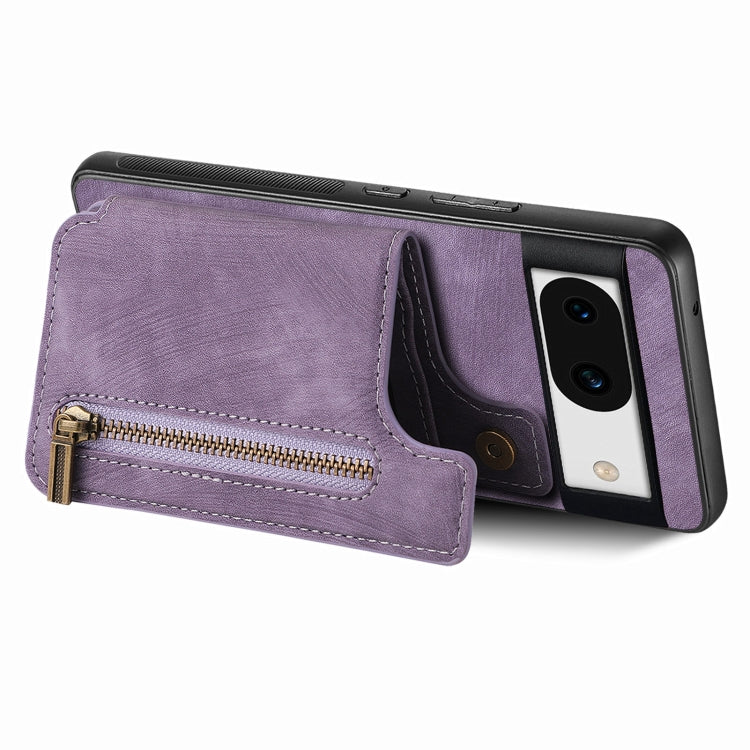 For Google Pixel 9 Pro XL Retro Leather Zipper Wallet Back Phone Case(Purple) - Google Cases by buy2fix | Online Shopping UK | buy2fix