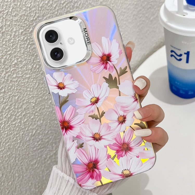 For iPhone 16 Plus Electroplating Laser Flower Texture TPU Phone Case(Cosmos Flower AH7) - iPhone 16 Plus Cases by buy2fix | Online Shopping UK | buy2fix