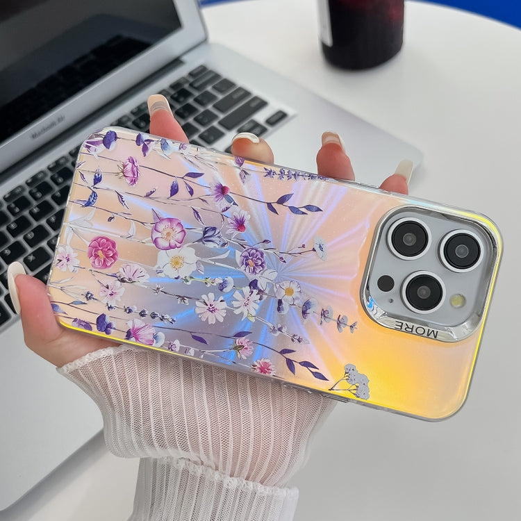 For iPhone 16 Pro Max Electroplating Laser Flower Texture TPU Phone Case(Lavender AH14) - iPhone 16 Pro Max Cases by buy2fix | Online Shopping UK | buy2fix