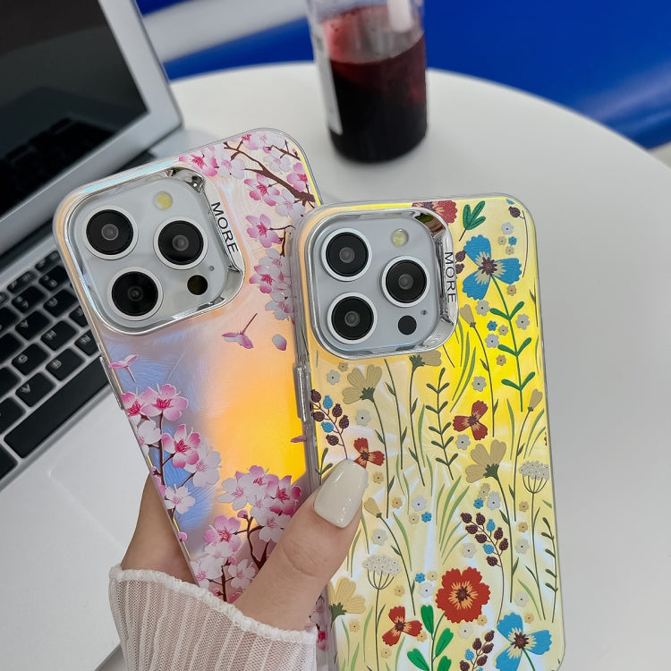 For iPhone 16 Pro Electroplating Laser Flower Texture TPU Phone Case(Pink Flower AH13) - iPhone 16 Pro Cases by buy2fix | Online Shopping UK | buy2fix