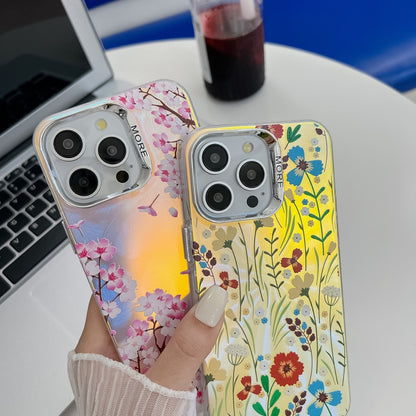 For iPhone 16 Plus Electroplating Laser Flower Texture TPU Phone Case(Pink Flower AH13) - iPhone 16 Plus Cases by buy2fix | Online Shopping UK | buy2fix