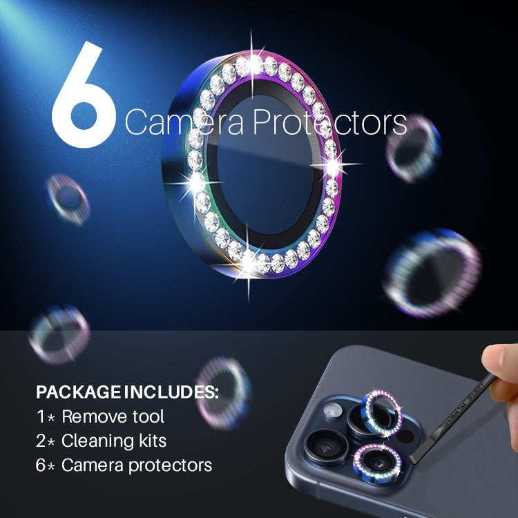 For iPhone 15 Pro / 15 Pro Max NORTHJO 2 Set 6Pcs Camera Lens Protector Diamond Metal Ring Film(Colorful) - iPhone 15 Pro Max Tempered Glass by NORTHJO | Online Shopping UK | buy2fix