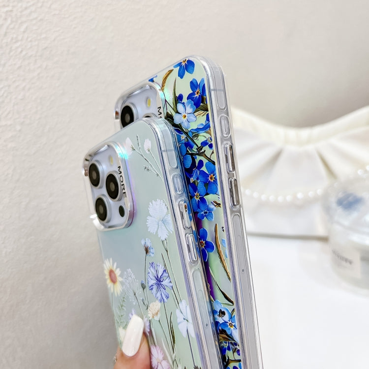 For iPhone 16 Electroplating Laser Flower Phone Case with Wrist Strap(Pear Blossom AH17) - iPhone 16 Cases by buy2fix | Online Shopping UK | buy2fix