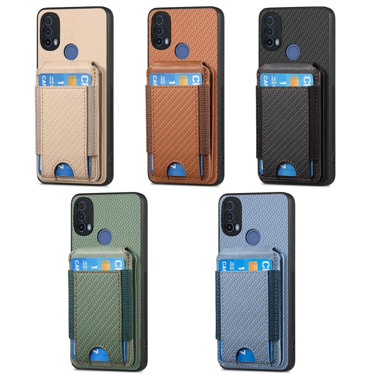 For Motorola Moto G Play 2024 4G Carbon Fiber Vertical Flip Wallet Stand Phone Case(Khaki) - Motorola Cases by buy2fix | Online Shopping UK | buy2fix