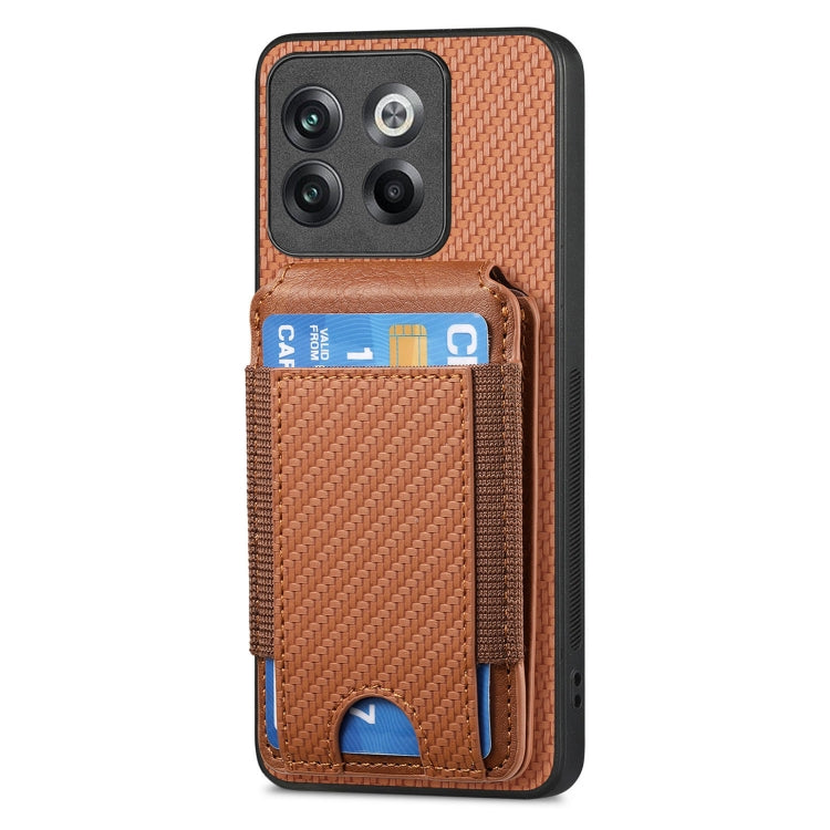 For OnePlus 12 5G Carbon Fiber Vertical Flip Wallet Stand Phone Case(Brown) - OnePlus Cases by buy2fix | Online Shopping UK | buy2fix