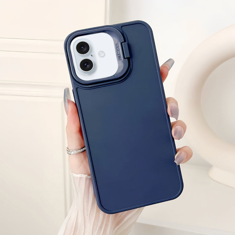 For iPhone 16 Lens Frame Holder Shockproof Phone Case(Blue) - iPhone 16 Cases by buy2fix | Online Shopping UK | buy2fix