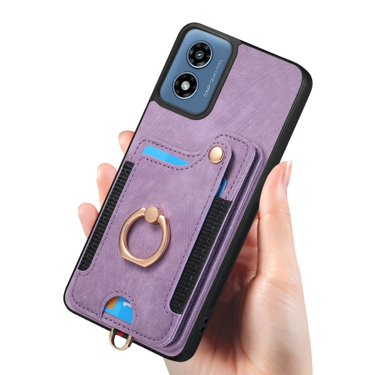 For Motorola G Play 2024 Retro Skin-feel Ring Multi-card RFID Wallet Phone Case(Purple) - Motorola Cases by buy2fix | Online Shopping UK | buy2fix