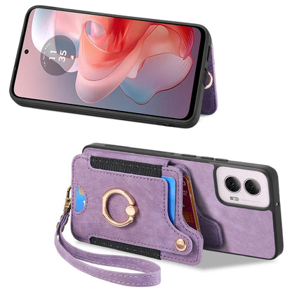 For Motorola G Power 5G 2024 Retro Skin-feel Ring Multi-card RFID Wallet Phone Case(Purple) - Motorola Cases by buy2fix | Online Shopping UK | buy2fix